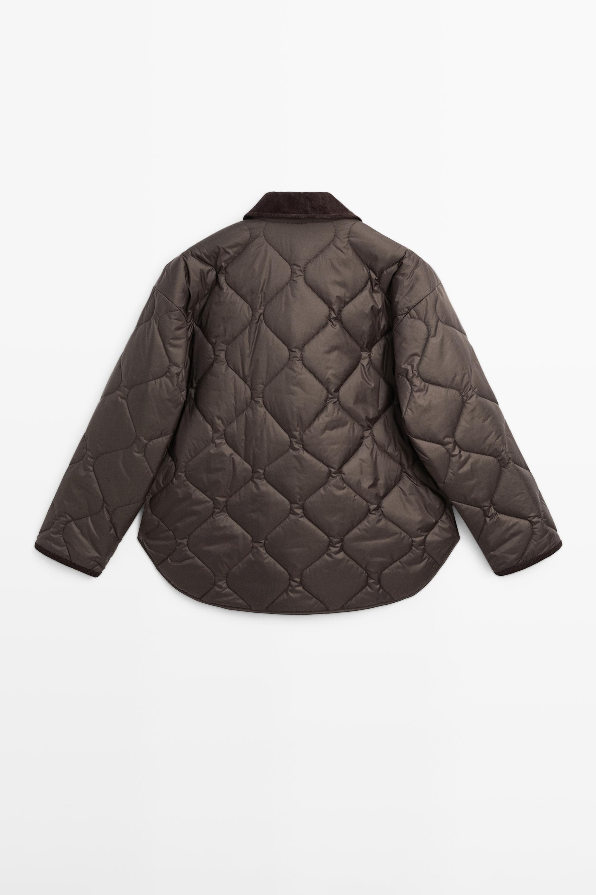 Water-repellent puffer jacket with corduroy detail